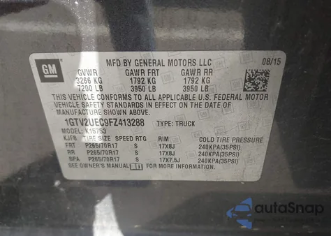 2015 GMC Sierra 1500 Sle z USA, uszkodzony, nr VIN 1GTV2UEC9FZ413288